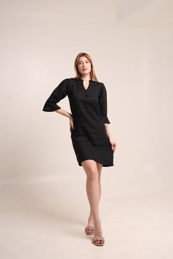 Solid Black Linen One Piece Dress