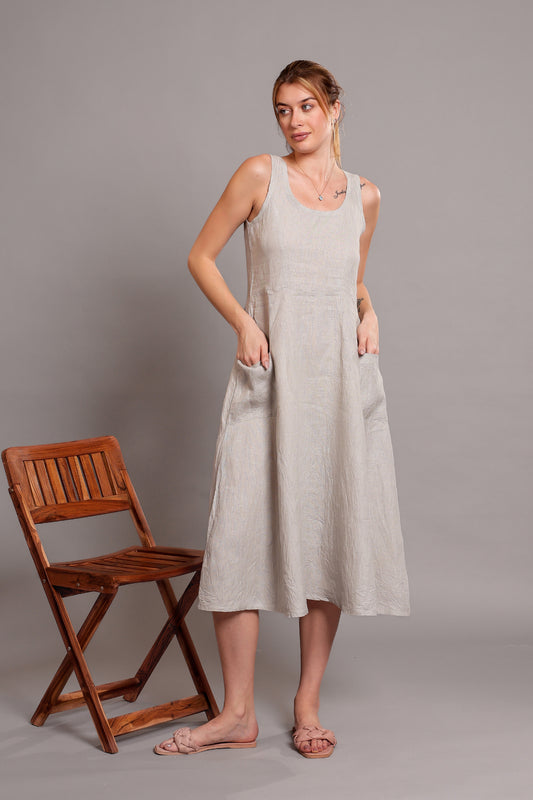 Hand Block Printed Women' Solid Linen Dresses FABMYSTIC Fabmystic Hand Block Printed Women' Solid Linen Dresses FABMYSTIC Fabmystic