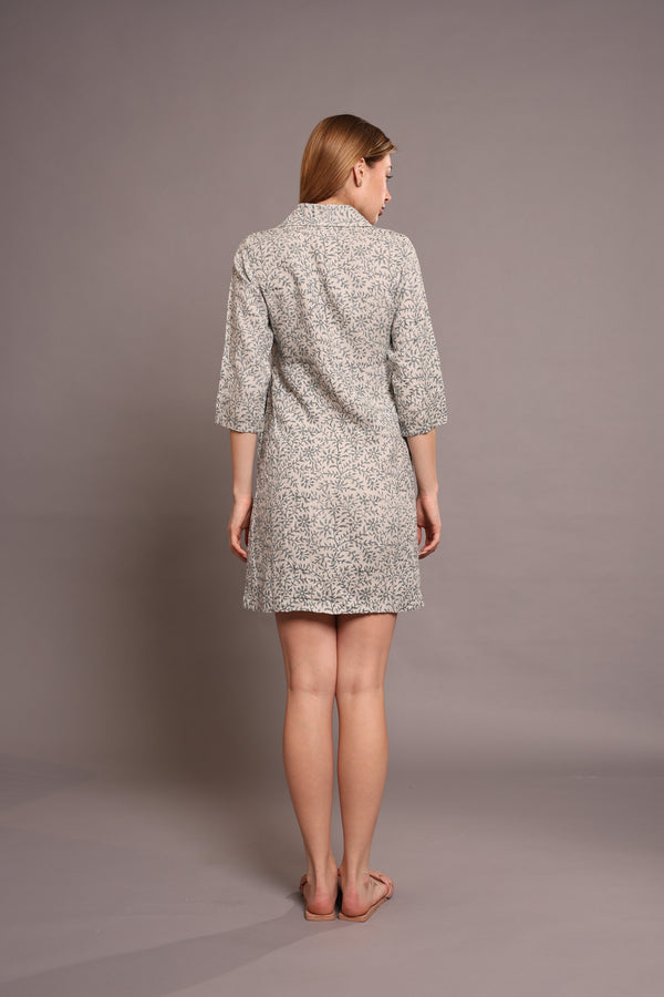 Linen Block Printed Knee Length Dress