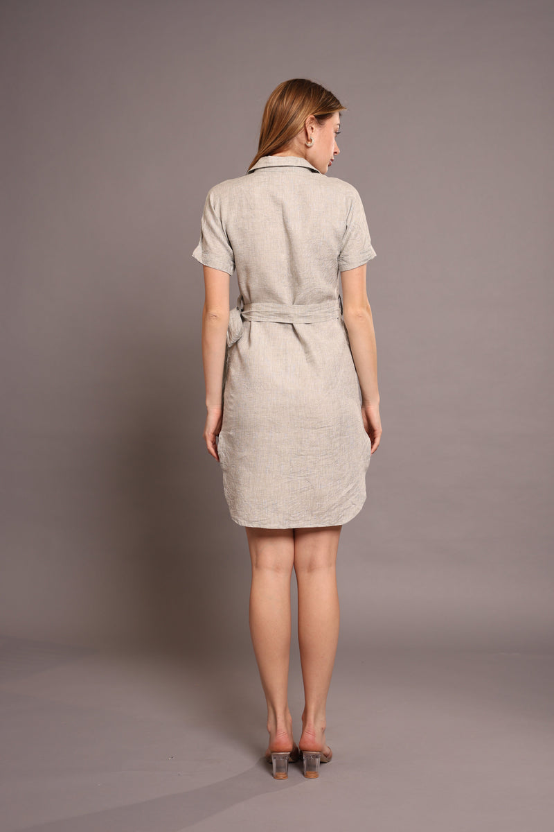 Linen Shirt dress in grey Color With Blet 