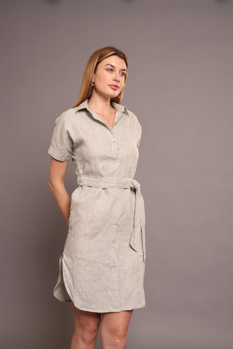 Linen Shirt dress in grey Color With Blet 