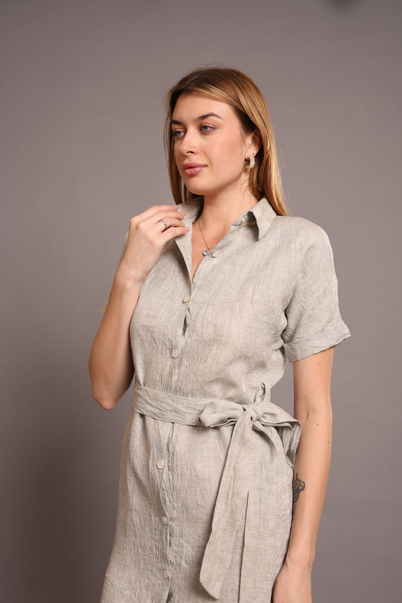 Linen Shirt dress in grey Color With Blet 